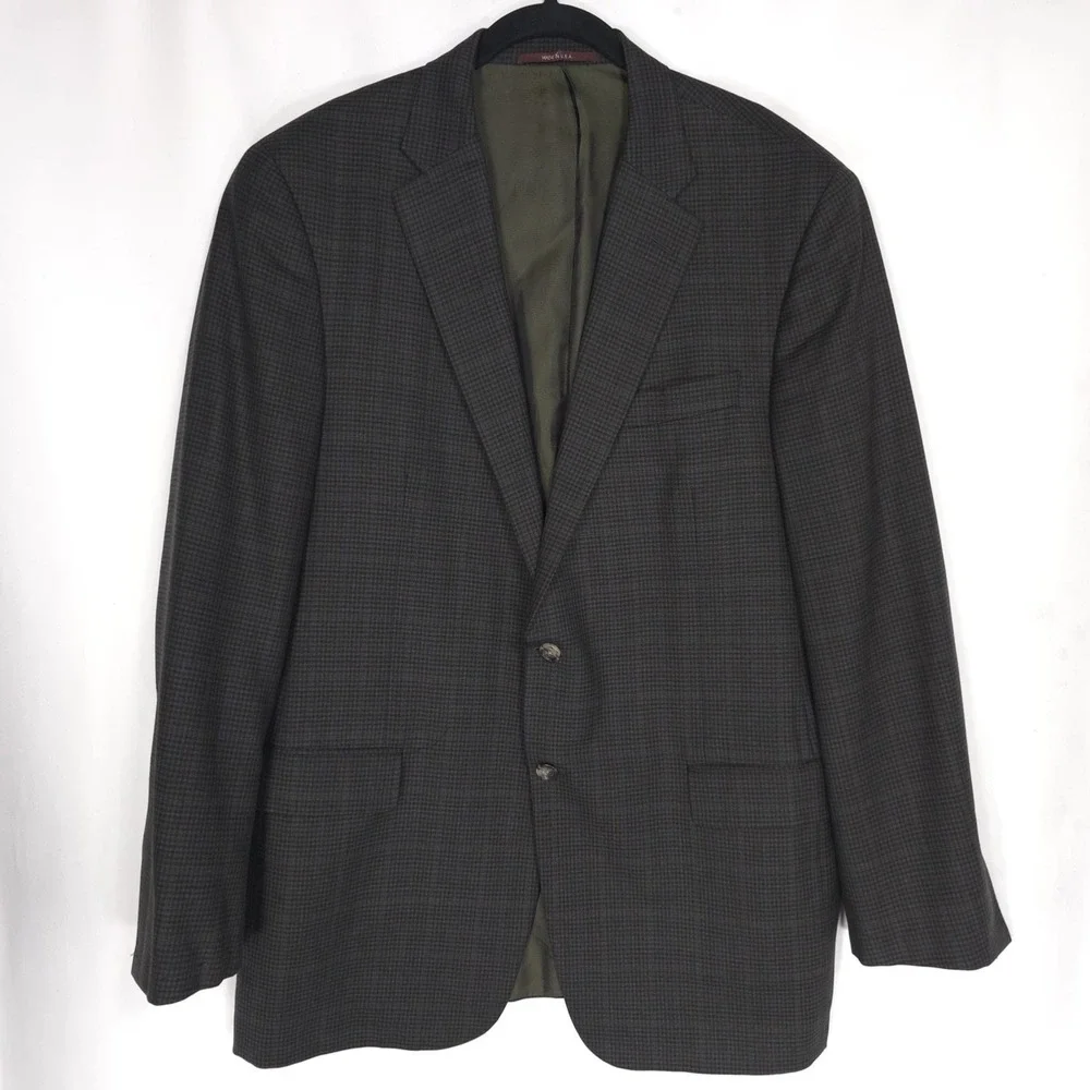 HICKEY FREEMAN Est 1899 USA Wool Blazer Jacket Sport Coat Brown Check 44L Beacon